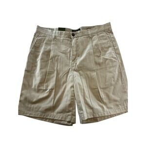 NWT Eddie Bauer Mens Wrinkle Resistant Pleated Flat Front Shorts Khaki Size 38